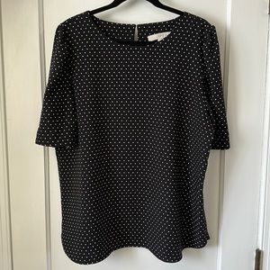 LOFT, XL black blouse with white polka dots.